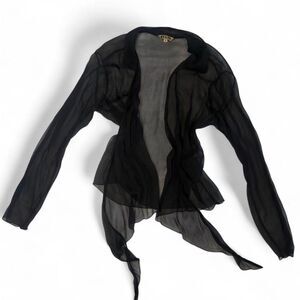 Vintage Biasa Black sheer long sleeve blouse with tie detail, size M